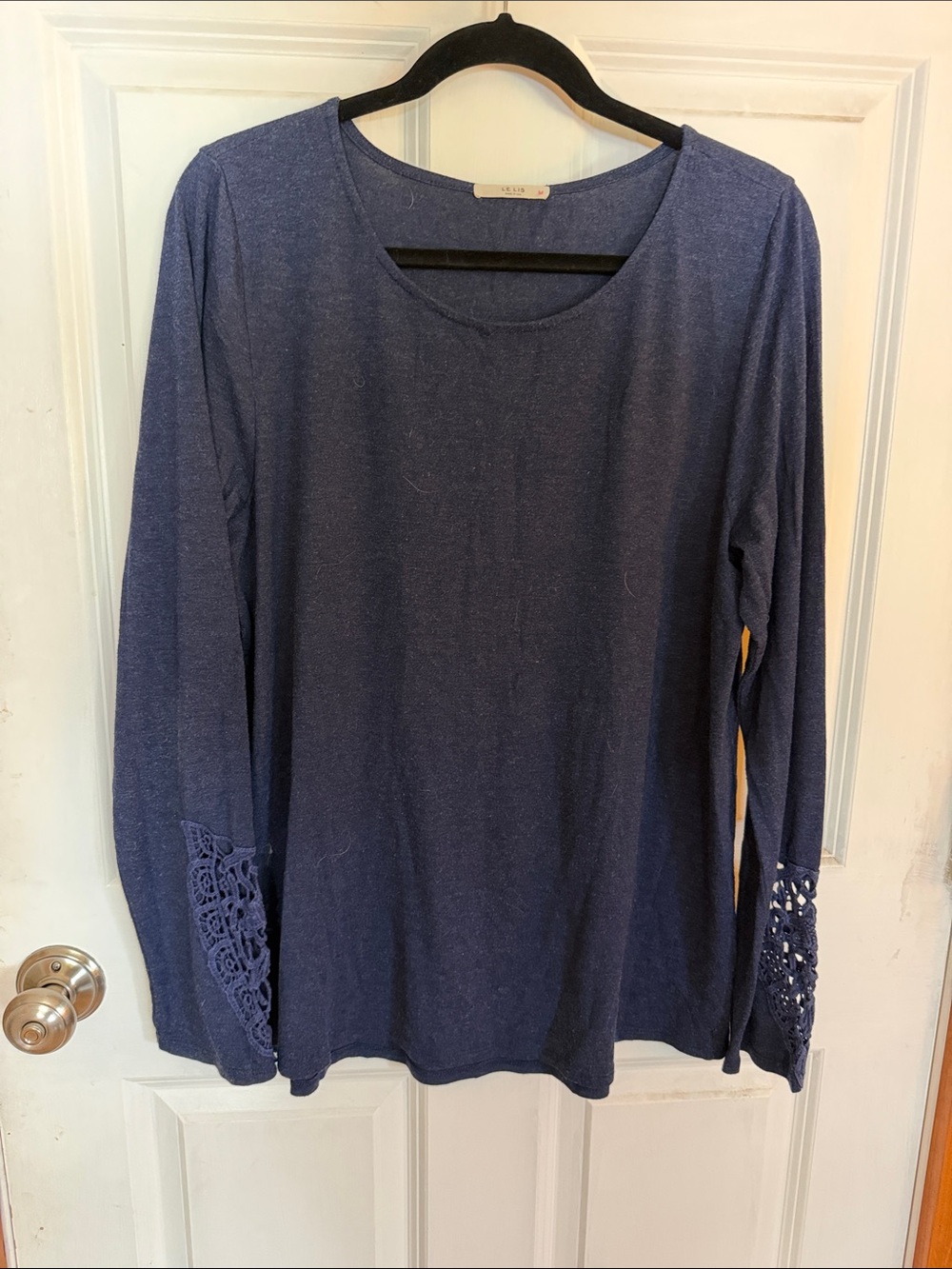 Le Lis Navy Long-Sleeve Tee with Crochet Cuffs